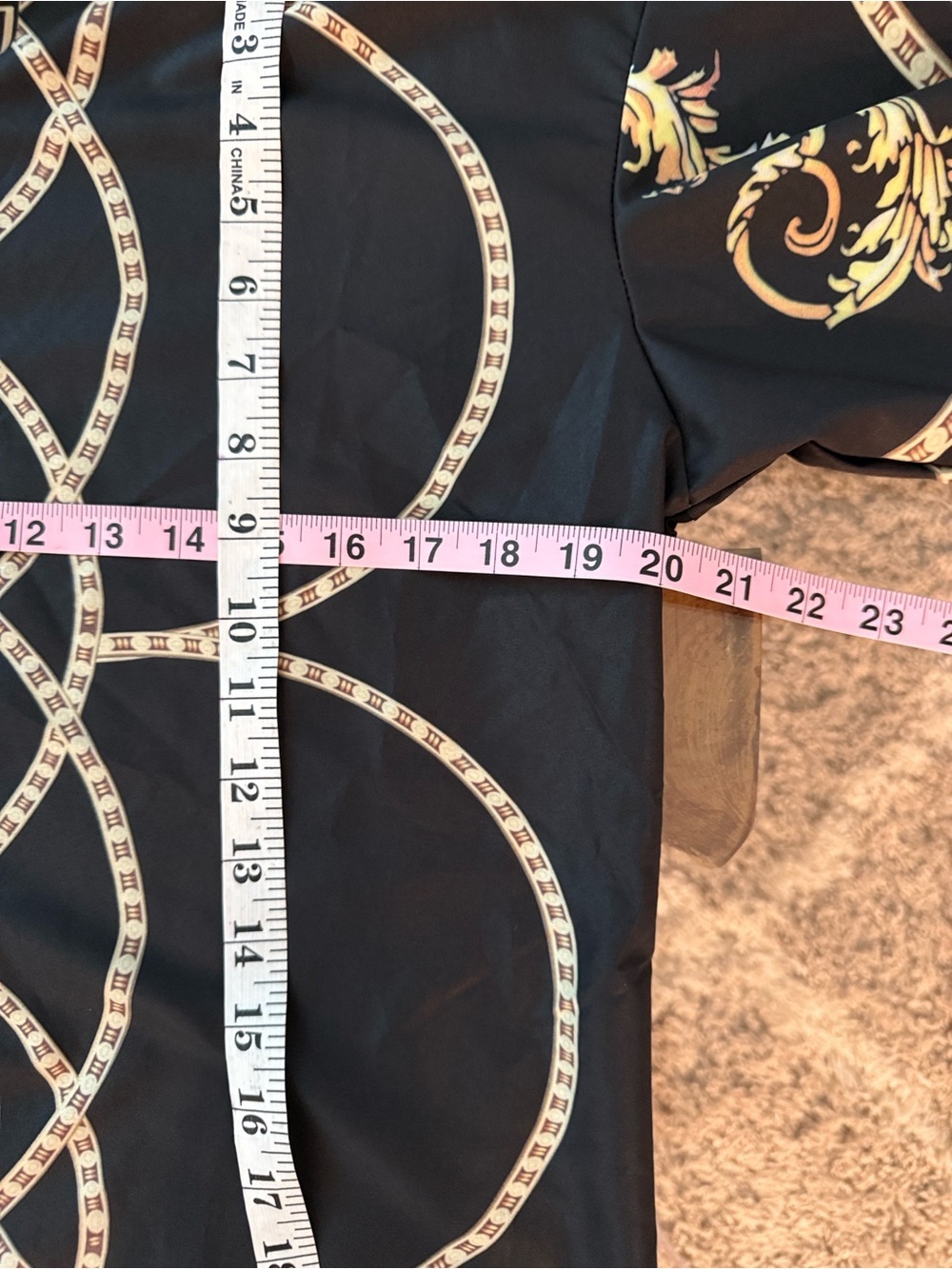Baroque-Print Button-Up Shirt in Black and Gold - Picture 9 of 15